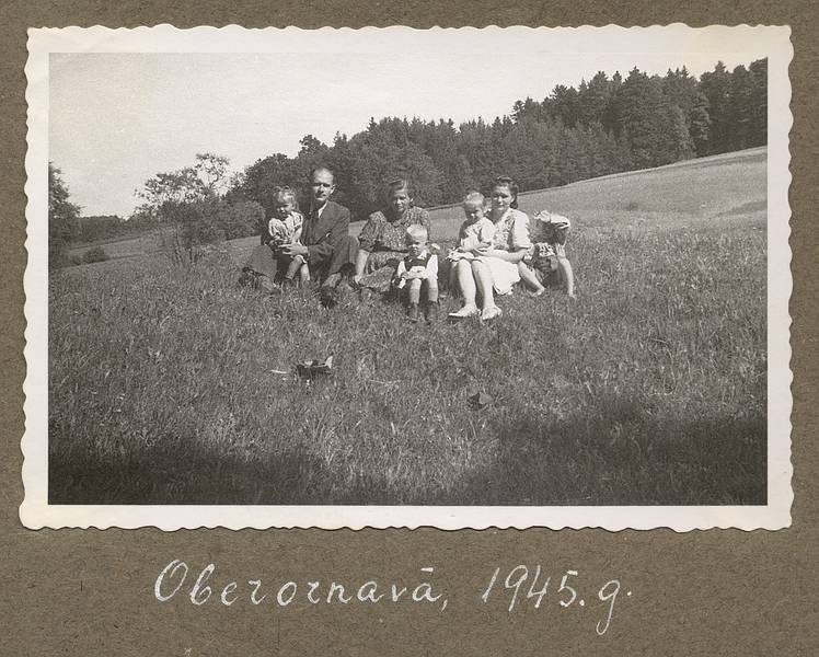 1945 - Oberornau, Bavaria, Germany.<br />Cousin Elga, Uncle Otto, Aunt Erna, Cousin Arnis, Baiba, mother, Egils.