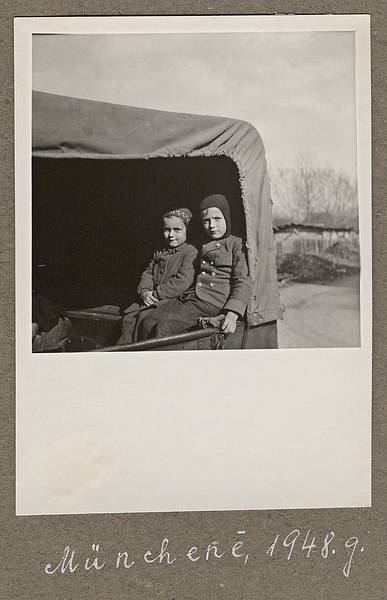 Oct.? 1948 - Munich, Germany.<br />Our ride to the train station for our move to Spain.<br />Baiba and Egils.