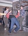 Nov 1962 - Tufts Mountain Club outing to North Woodstock, NH.<br />Bob McDonald holding the broom for Dave Brown.