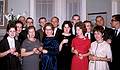 March 9, 1963 - Jamaica Plain, Boston, MA.<br />At Eriks and Velta's house in Jamaica Plain to celebrate Baiba's, Helga's and Juris' birthdays.<br />Mara, Olga, Alberts, Egils, Mirdza, Bob, Velta, Eriks, Helga, Paul, ?, Uldis, Baiba, John, and Juris.
