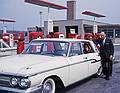 April 1963 - Somewhere on the NY State Throughway east of Buffalo.<br />Mather and father refueling their 1963 Mercury.<br />(On the way to take Frank and myself to the bus station in Buffalo to go to Chicago.)