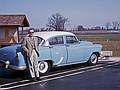 April 1963 - Along I-94, Michigan.<br />Egils at a rest area.