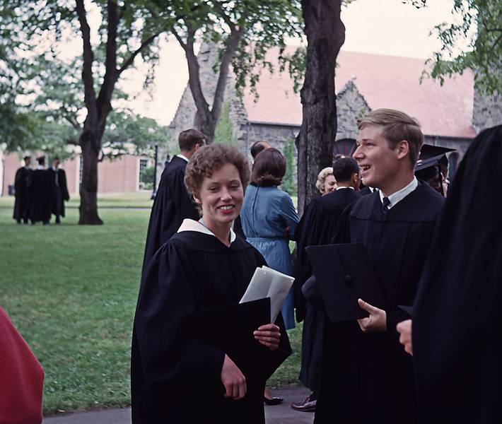 June 1963 - Tufts University, Medford, Massachusetts.<br />Baccalaureate Service and President's Spread.<br />Louise T. and friend.
