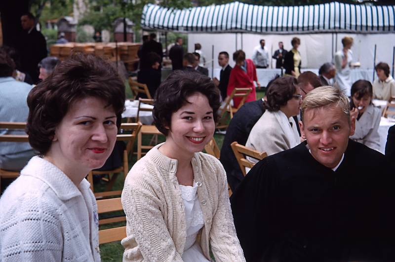 June 1963 - Tufts University, Medford, Massachusetts.<br />Baccalaureate Service and President's Spread.<br />Friend, Barbara, and John D.