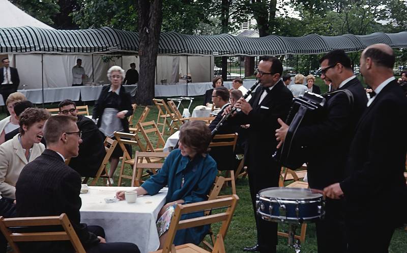 June 1963 - Tufts University, Medford, Massachusetts.<br />Baccalaureate Service and President's Spread.<br />Louise, Bob, and Tina being serenaded.