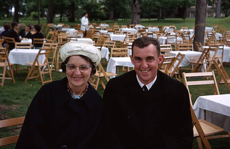 June 1963 - Tufts University, Medford, Massachusetts.<br />Baccalaureate Service and President's Spread.<br />John's mother Madeline and John's friend.