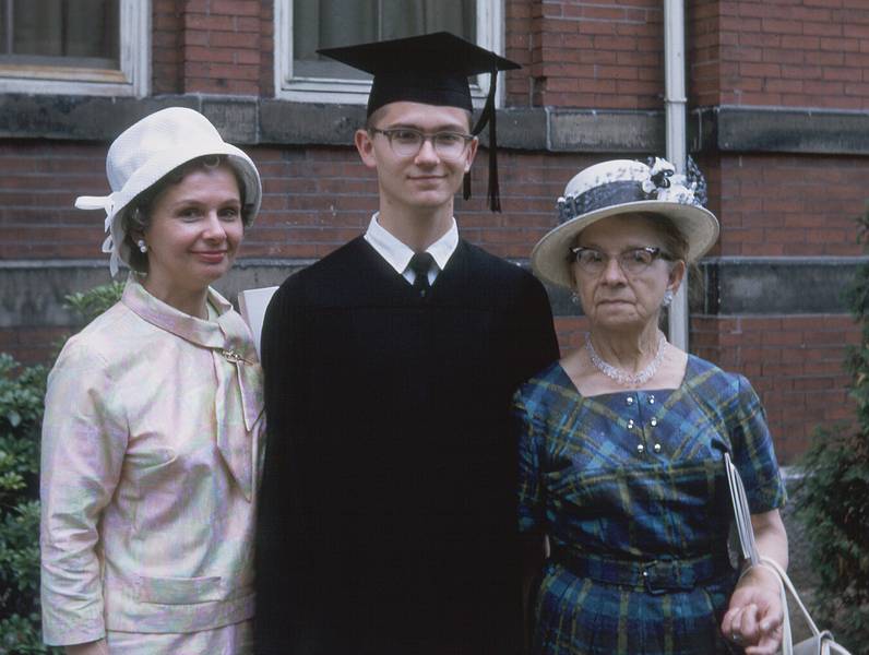June 1963 - Tufts University, Medford, MA.<br />Frank with mother Isabel and grandmother.