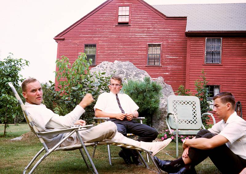 Aug 1963 - At Alberts and Mirdza's in Manchester by the Sea, MA.<br />John, Uldis, and Juris in the back yard.