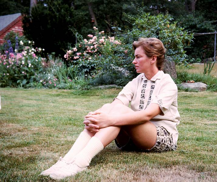 Aug 1963 - At Alberts and Mirdza's in Manchester by the Sea, MA.<br />Marilyn in the back yard.