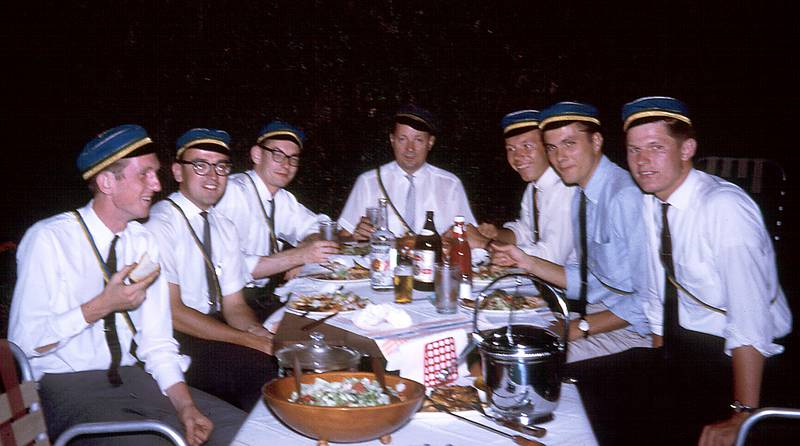 Aug 1963 - At the Jansons' in East Orange, NJ.<br />Fratternitas Lettica meeting (beer evening).<br />Egils (2nd from left), Rusins Jansons (end of table).