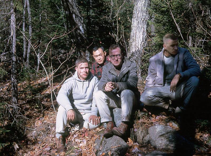 Oct 1963 - Saddleback Mountain, ME.<br />Tracy, ?, Egils, and Benny resting after the hike.