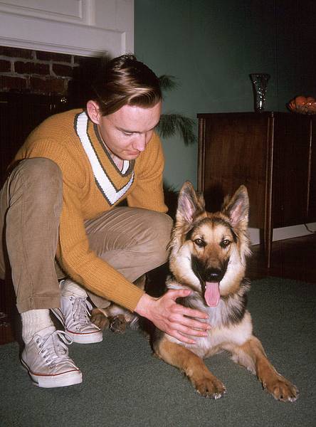Feb 1965 - At parents house in Boxford, MA.<br />Paul and his German shepherd in the living room.