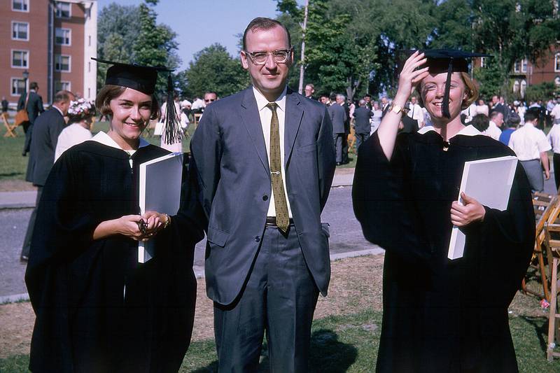 June 1965 - Tufts University, Medford, MA.<br />Baiba's and Juris' graduation.<br />Baiba, Egils, and Pat, Baiba's roommate.