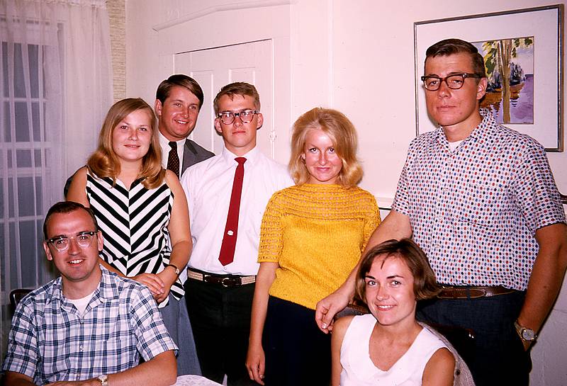 July 1965 - At Alberts and Mirdza's in Manchester by the Sea, MA.<br />Egils, Brigita, John, Uldis, Lilita, Baiba and Juris in the dining room corner.