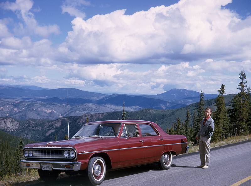 Aug 20, 1965 - On way to Mt. Evans, Colorado.<br />Frank and his new '65 Chevrolet Malibu.