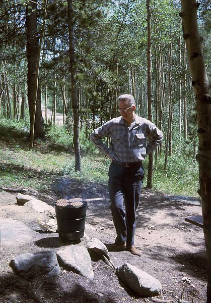 Aug 22, 1965 - Rocky Mountains, Colorado.<br />Bob's father cooking hamburgers.