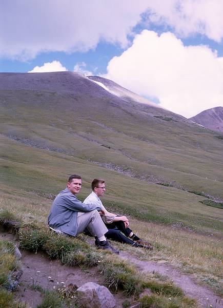 Aug 24, 1965 - Rocky Mountain National Park, Colorado.<br />Frank and Bob resting along the Continental Divide.