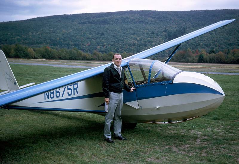 Sept 9, 1965 - Wurtsboro, NY.<br />Egils next to a Schweizer 2-22 glider after a successful return.