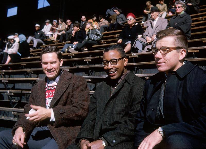 Nov 1965 - University of Pennsylvania, Philadelphia, Pennsylvania.<br />John Palchefski and Willie Cook, two of my Bell Labs colleagues,<br />and Juris at a college football game.