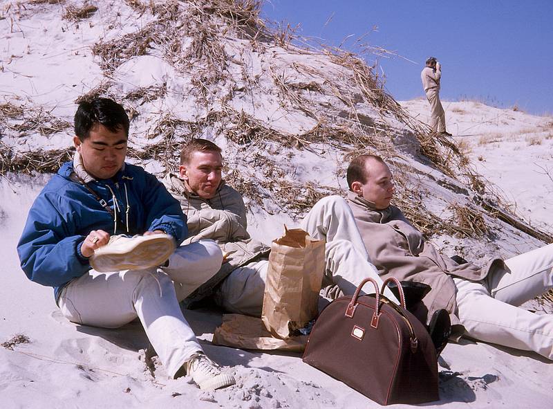March 1966 - Island Beach State Park, NJ.<br />Murray Hill Canoe Club hike.<br />Three Bell Labs types, the middle one being Bob Snicer.