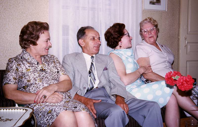May 29, 1966 - At Alberts and Mirdza's in Manchester by the Sea, MA.<br />Uldis graduation (from Boston University) party.<br />Mother, Andrejs. Rosits, Velta, ?.
