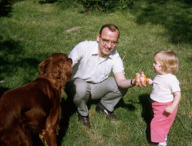 May 30, 1966 - At John and Marilyn's near New Haven, Connecticut.<br />Irish setter, Egils, and Maureen.