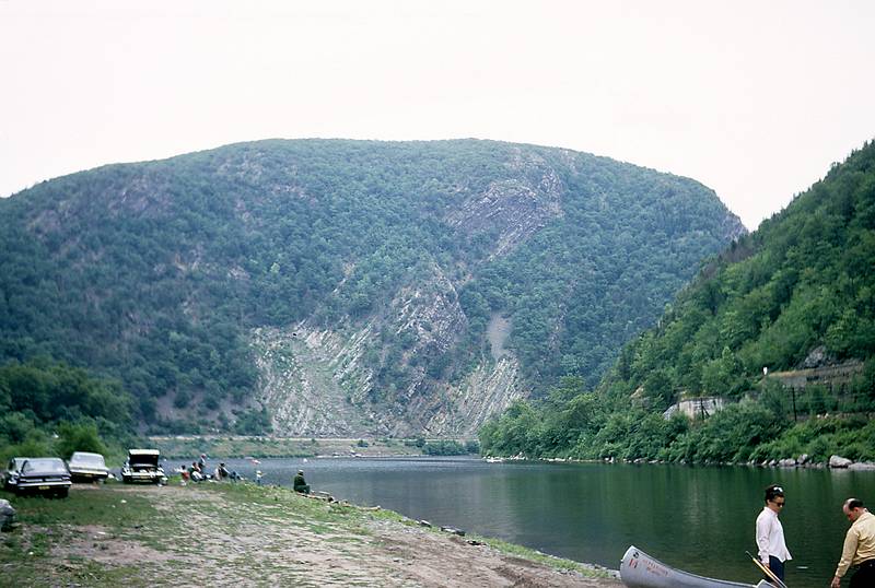 July 30, 1966 - Delaware River from the Water Gap south.<br />Murray Hill Canoe Club trip.<br />The Water Gap.