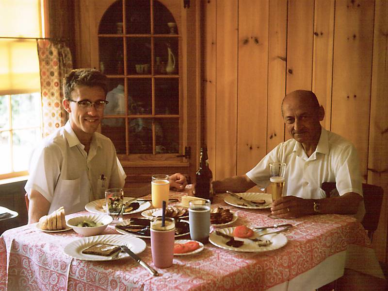 July 24, 1966 - At parents' home in Boxford, MA.<br />Bob Schleif and father at the kitchen table.