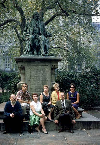 Sept 1966 -  Philadelphia, PA.<br />Eriks, Juris, Velta, Mirdza, Regina, Heino, and Helga<br />at the foot of Benjamin Franklin.