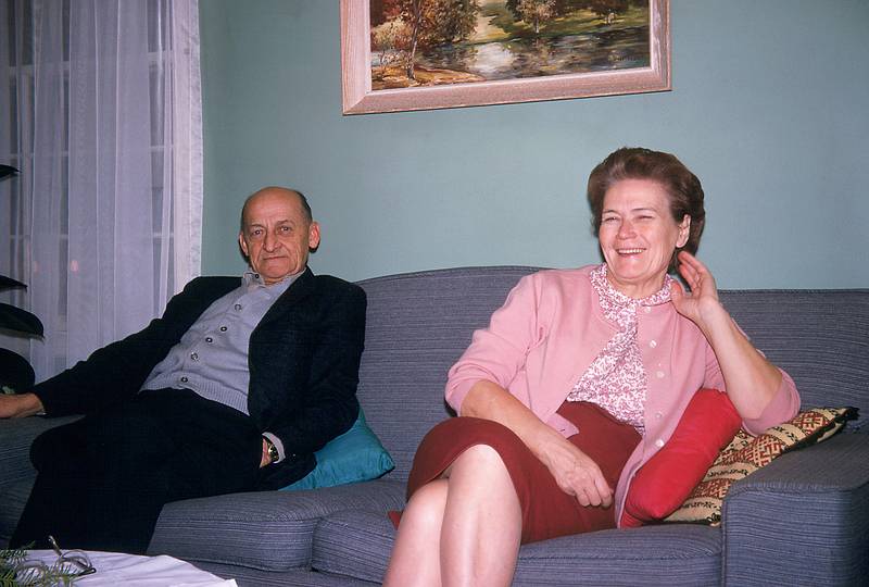 Dec 24, 1966 - At parents' home in Boxford, MA.<br />Father and mother on the living room couch.