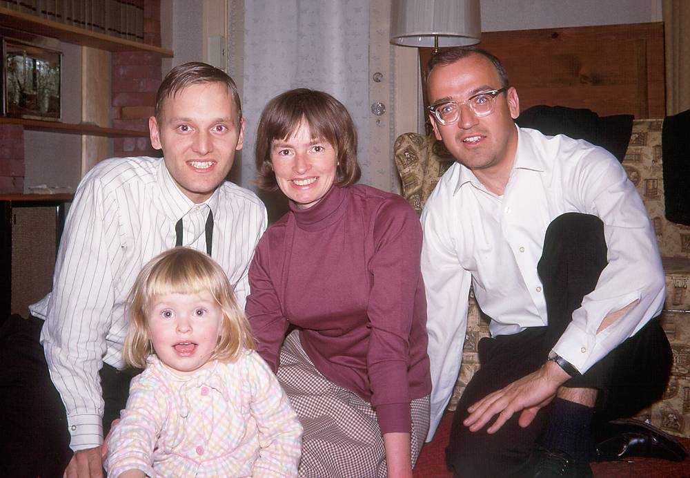 April 14, 1967 - At John and Marilyn's near New Haven, Connecticut.<br />Maureen, John, Marilyn, and Egils.