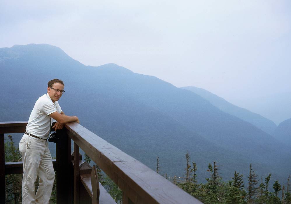 July 1967 - Hike up Mt. Mansfield, Vermont.<br />Jack at the lodge at top of the Mt. Mansfield chair.<br />Mt. Mansfield and Smugglers's Notch in the background.