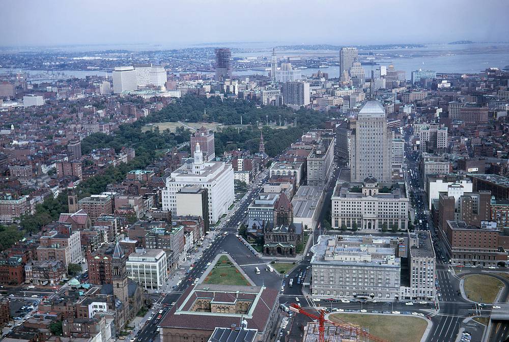 Sep 1967 - Boston, Massachusetts.<br />View towards Copley Square and  Boston Common from atop the Prudential Center.