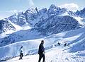 Feb 8, 1969 - Axamer Lizum, Austria, ski area.<br />Gerd and Jack with Horzingwand and Widdersberg (7600').