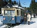 Feb 10, 1968 - Zugspitze (9700' - highest peak in Germany).<br />Gerd and Jack boarding cog railway from the base of the peak back to Garmisch-Partenkirchen.