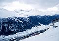 Feb 23, 1968 - Davos, Switzerland.<br />Top of the Parsenn-Bahn with view of Jakobshorn (8500').