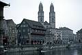 Feb 24, 1968 - Zurich, Switzerland.<br />Twin towers of the largest Romanesque church in Switzerland.