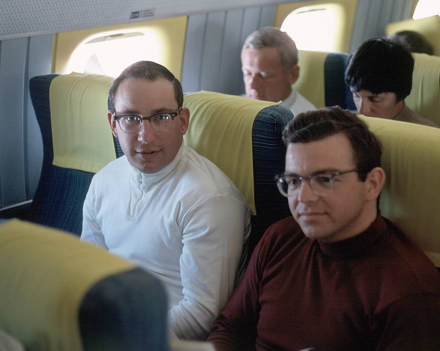 Feb 25, 1968 - On flight from Zurich to JFK, NY.<br />Jack and Gerd.