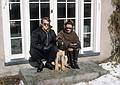 March 1968 - Manchester by the Sea, Massachusetts.<br />Uldis, his dog Lex, and Baiba on the back steps (facing the ocean) of the Hopkinson House.