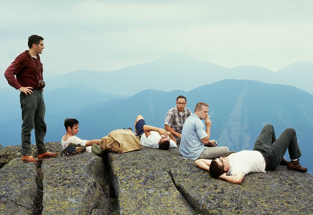July 13, 1968 - Adirondacks, New York.<br />Paul, Dan, Gerd, Jack, Larry and Dave atop Algonquin at 5114'.