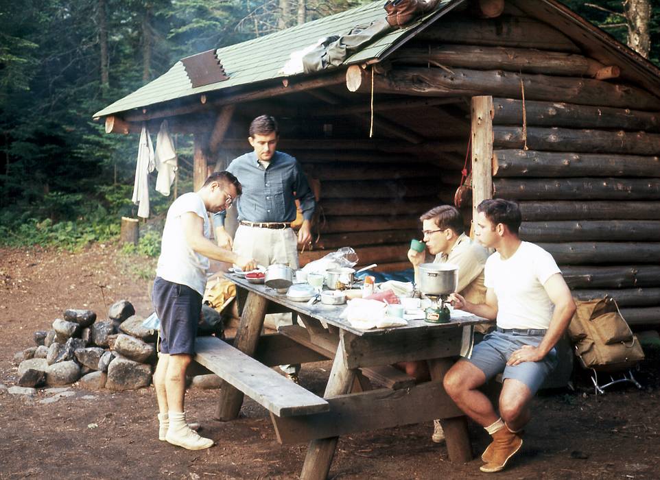 July 13, 1968 - Adirondacks, New York.<br />Gerd, Paul , Dave, and Dan enjoying supper.