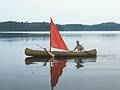 Sept 1, 1968 - St. Regis Pond area in the Adirondacks, New York.<br />Murray Hill Canoe Club trip with Frank Kutyna as my guest and canoeing partner.<br />Frank and the sail we build for our canoe, but the wind died.