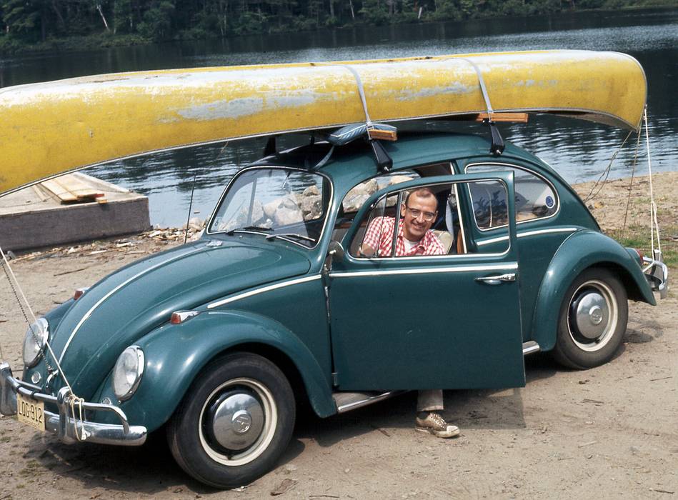 Sept 1, 1968 - St. Regis Pond area in the Adirondacks, New York.<br />Murray Hill Canoe Club trip with Frank Kutyna as my guest and canoeing partner.<br />Egils and his VW at the shore of Upper St. Regis Lake.