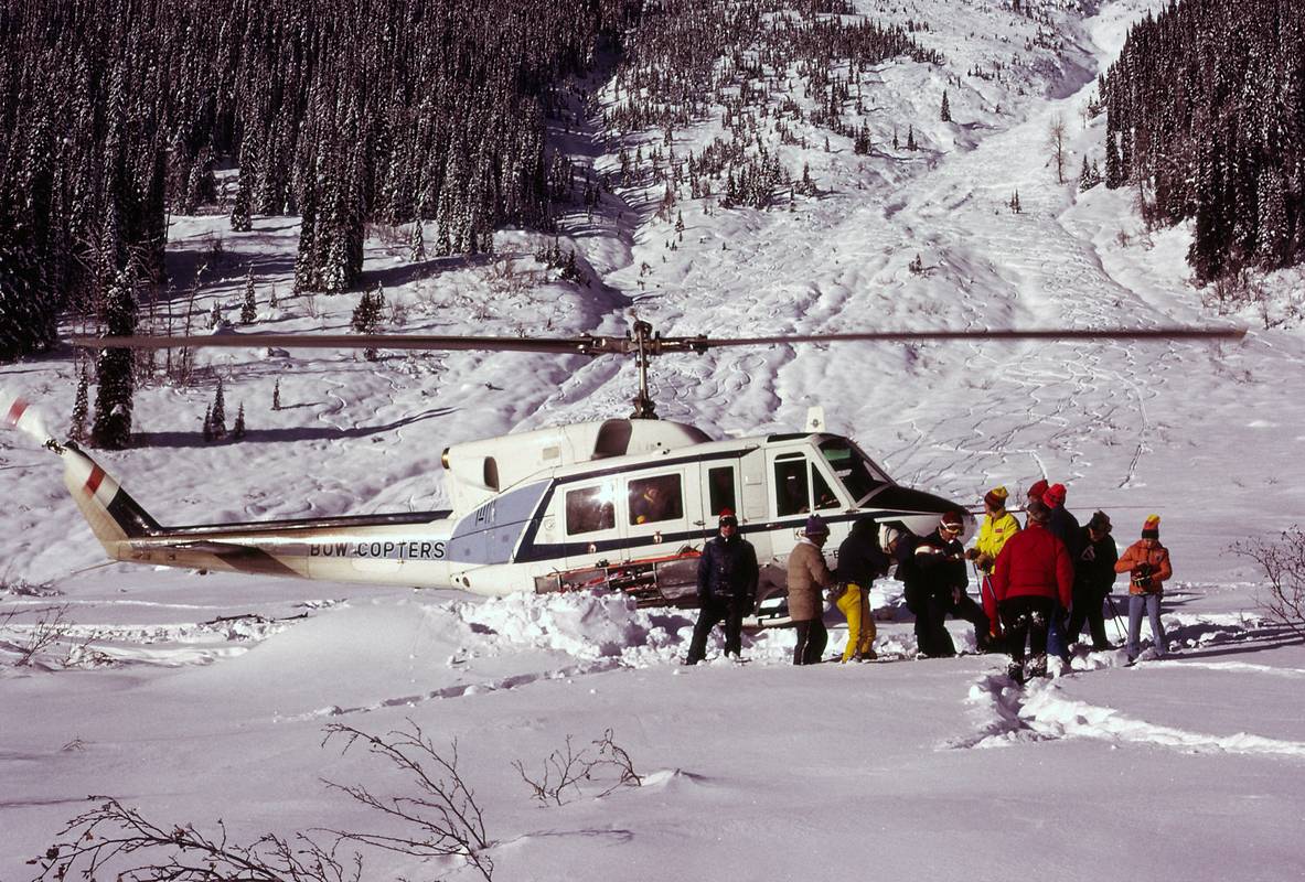 Jan 1, 1974 - Bugaboos, British Columbia, Canada.<br />Canadian Mountain Holiday helicopter skiing in the Bugaboos.