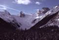 Jan 4, 1974 - Bugaboos, British Columbia, Canada.<br />Canadian Mountain Holiday helicopter skiing in the Bugaboos.<br />View from the lodge in the morning.