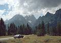 August 14, 1979 - Grand Teton National Park, Wyoming.<br />The Abrams car, a Mercury Cougar, trees, and the Tetons looming above them.