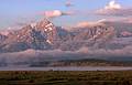 August 15, 1979 - Grand Teton National Park.<br />View of the Tetons from Jackson Lake Lodge early in the morning.