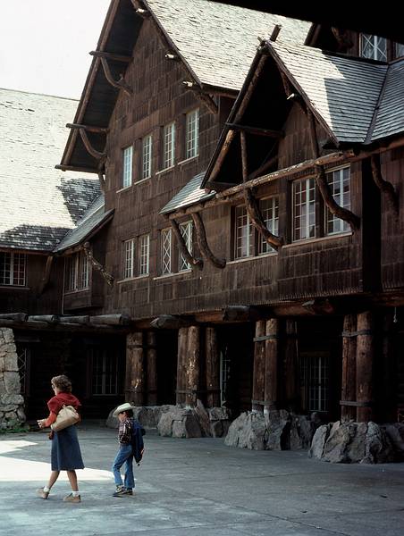 August 15, 1979 - Yellowstone National Park, Wyoming.<br />Baiba and Julian in front of the Lodge.