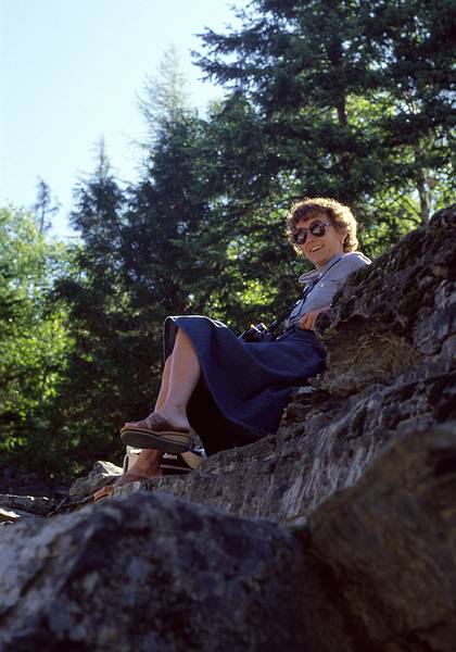 August 17, 1979 - Glacier National Park, Montana.<br />Baiba at McDonald Falls.
