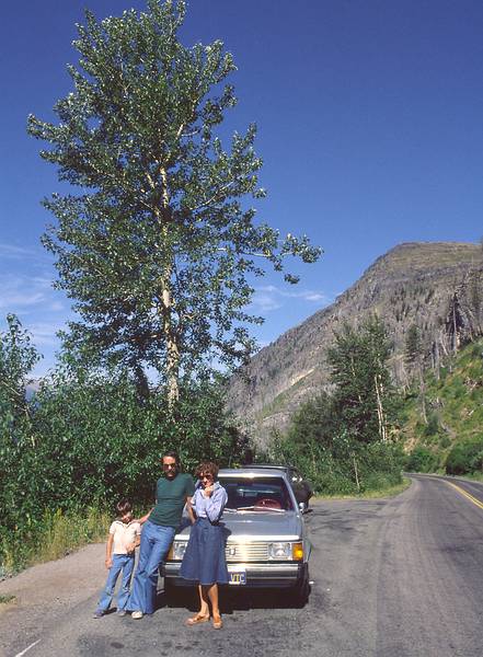August 17, 1979 - Glacier National Park, Montana.<br />Julian, Ronnie, and Baiba on Going-to-the-Sun highway.